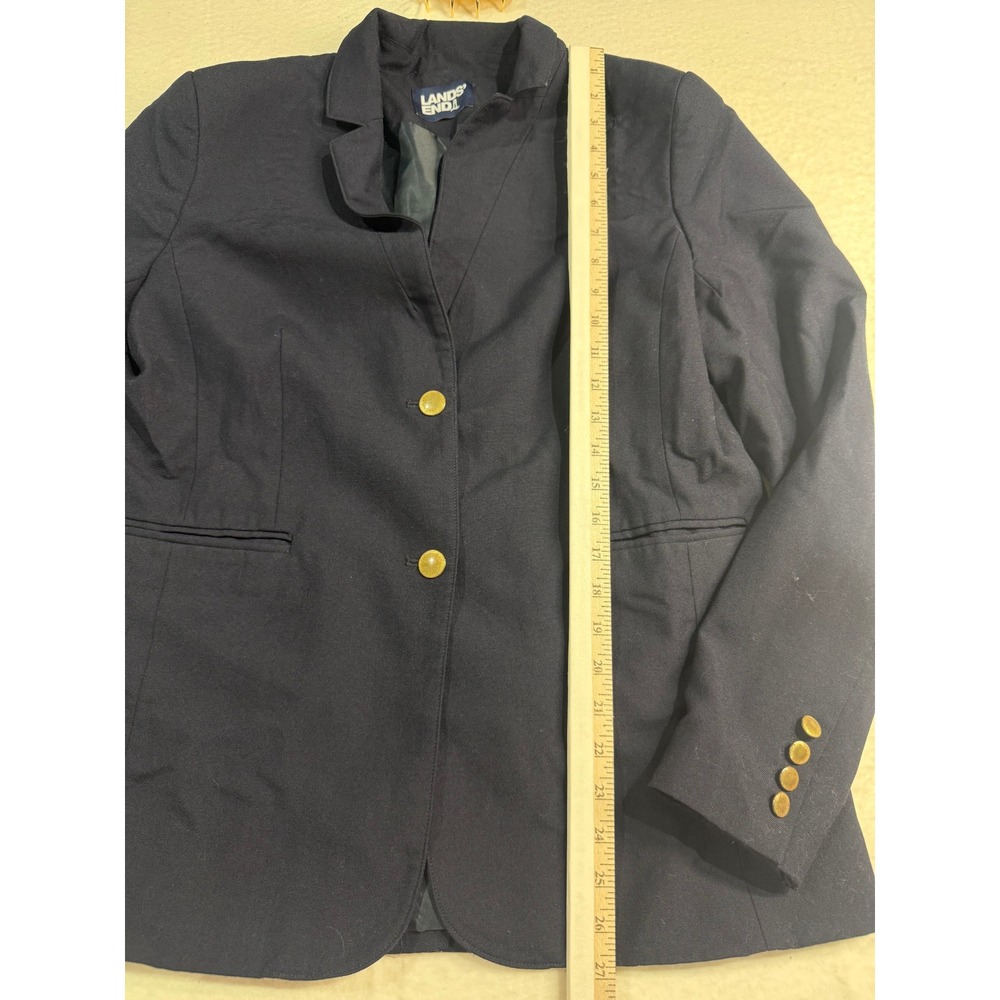 Lands End Womens Navy Blue Two Button Blazer Gold Crest Buttons Size 12 - Picture 5 of 6